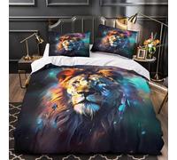 Lion Cosmic Art Quilt Cover 3D Design Printed Machine Washable 3 Pcs Bedding Set Zipper Duvet Cover Ultra Soft Hypoallergenic for Kids Adults Women Teens Youth King（220x240cm）