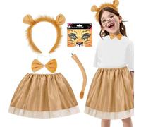 Lion Costume Kids Girls, Lion Costume Set Toddlers Tutu Skirt with Lion Ears Headband Tail Face Sticker Bow Tie Fancy Dress Up Outfits Girls for World Book Day Halloween Christmas Cosplay