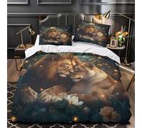 Lion Couple Tender Moment Duvet Cover 3D Design Printed Easy Care 3 Pieces Bedding Set Zipper Comforter Cover Ultra Soft Machine Washable for Kids Adults Women Teens Girls Single（135x200cm）