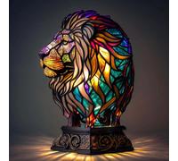 (Lion) Creative Dolphin Panda Lion Leopard Dog Animal Resin Led Ornament Light Night