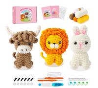 Lion Crochet Kit for Beginners with Video Bunny Crochet Kit Highland Cow Animal Knitting Kit Crocheted Animal Kits Complete Lion Crochet Starter Animals Cosplay Set Beginners Crocheted Cat Kit