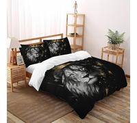 Lion Crown Duvet Cover Set Soft Comforter Cover,wildlife Theme Print Pattern 3 Piece Bedding Set with Pillowcase All Season Quilt Cover with Zipper for Kids Adults Double（200x200cm）