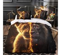 Lion cub 3D Pattern Comforter Cover 3pcs Microfibre Stain-Resistant Fantasy animal Duvet Insert Cover 2 Pillow Shams Zippered Closure Bed Linen Adults Families Double（200x200cm）