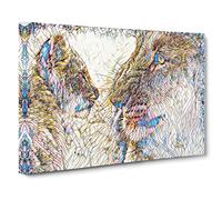 Lion Cub and Mother Modern BG Canvas Print | Gallery Wrapped 30mm Frame Wall Art | 24x16 inches | Ready to Hang | Modern Animals Picture | Living Room Bedroom Lounge Office