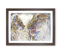 Lion Cub and Mother Modern BG Framed Print | A3 Walnut Framed Wall Art | Ready to Hang | Modern Animal Picture | Living Room Bedroom Lounge Office