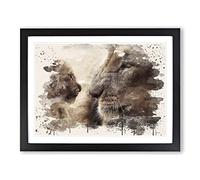 Lion Cub and Mother Modern FC Framed Print | A4 Black Framed Wall Art | Ready to Hang | Modern Animal Picture | Living Room Bedroom Lounge Office