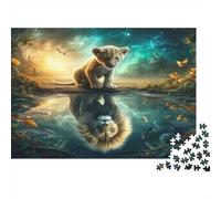 Lion Cub Fantasy Reflection 1000 Piece Jigsaw Puzzle Paper Puzzle for Adults Mindfulness Relaxation Family Fun Home Decor Gift 38x26cm/1000pcs