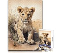 Lion Cub In The Savannah Jigsaw 1000 Pieces for Adults Brain Training Educational Game Ideal Surprise Gift for Loved Ones Size 50x75cm