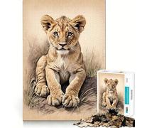 Lion Cub In The Savannah Jigsaw Puzzle 1000 Piece for Teenagers Memory Fit Neat Cut Home Play Perfect Decor (50x75cm)