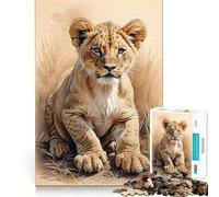 Lion Cub In The Savannah Jigsaws 1000 Pieces for Adults Sharp Thinking Smooth Thick Fun Activity Home Display (38x26cm)