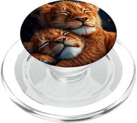 Lion Cub Mom Hug Cute Baby Animal Love Wildlife Art PopSockets PopGrip for MagSafe