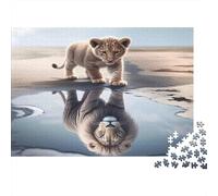 Lion Cub Reflection 1000 Pieces Jigsaw Puzzle for Adults 14+, Eco-Friendly Cardboard, Cub Reflection, Stress Relief Entertainment, Creative Family Activity, Great Gift Idea 52x38cm/1000pcs