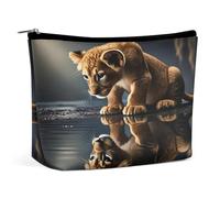 Lion Cub Reflection PU Leather Cosmetic Bag for Women Portable Travel Makeup Pouch with Zipper Cute Toiletry Bag Ideal Gift for Girls Ladies Mom