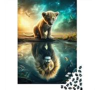 Lion Cub Reflection1000 Piece Durable Cardboard Fantasy Sky Jigsaw Puzzle Family Game Adults Teens Seniors Concentration Training Stress Relief Home Decoration 70x50cm/1000pcs