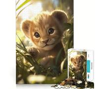 Lion Cub Relaxing on The Grass 1000 Pieces Jigsaw Puzzles for Adults Cozy Fun Clear Hue Family Game Xmas Santa Gift (38x52cm)
