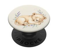 Lion Cub Sleeping Floral Watercolor Cute Safari Animal PopSockets Adhesive PopGrip