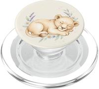 Lion Cub Sleeping Floral Watercolor Cute Safari Animal PopSockets PopGrip for MagSafe