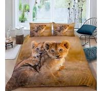 Lion Cub Super King Duvet Cover Set 3D Printed Wildlife Bedding Set Ultra Soft Microfiber Quilt Cover 220x260 cm with 2 Pillowcases with Zipper for Boys Girls Teens a.1637