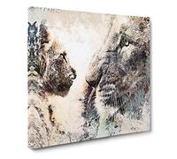 Lion Cub with its Mother Canvas Print | Gallery Wrapped 30mm Frame Wall Art | 14x14 inches | Ready to Hang | Abstract Animals Picture | Living Room Bedroom Lounge Office