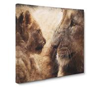 Lion Cub with its Mother Canvas Print | Gallery Wrapped 30mm Frame Wall Art | 14x14 inches | Ready to Hang | Abstract Animals Picture | Living Room Bedroom Lounge Office