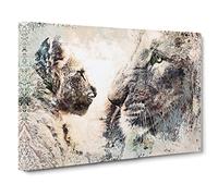 Lion Cub With Its Mother Canvas Print | Gallery Wrapped 30mm Frame Wall Art | 20x14 inches | Ready to Hang | Abstract Animals Picture | Living Room Bedroom Lounge Office
