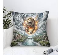 Lion Cushion Covers Modern Art Decorative,Mythical Cityscape Oil Painting Square Pillow Cases Soft Polyester Pillowcases for Living Room Sofa Couch Bed Pillowcases 45x45cm