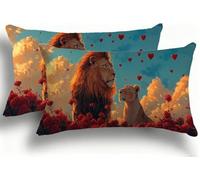 Lion Cushion Covers Set of 2 Corduroy Decorative Square Rosa Pillowcase with Invisible Zip Pillow Covers 40x80cm Velvet Square Throw Pillow Case Decorative Cushion for Home Decor Sofa F0A-410