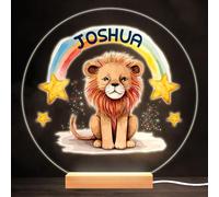 Lion Cute Baby Rainbow Colourful Round Personalised Gift LED Lamp Night Light | Personalised Gift For Home, Lamp Room Décor | Kids & Adults Night Lights With Name | Personalised Gift For Bedroom |