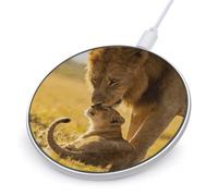 Lion Dad to Son Round Fast Wireless Charging Pad | 10W Fast Charging Plate Universal Qi Charge Station with Aluminum Frame Friendly Charging Mat for Phone Power Supply