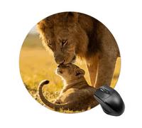 Lion Dad to Son Round Rubber Mouse Pad 7.8 Inch Stable Non Slip Circular Computer Mat Portable Resistant Desk Mat for Office Laptop Desktop Professional Daily Working Scenes