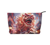 Lion Dance Activity Pattern Large Capacity Corduroy Cosmetic Bag, Fashionable Waterproof toiletries Storage Bag