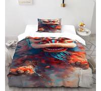 Lion Dance Bedding Set 3D Digital Printing Animal Theme Duvet Cover Set 2 Pieces Microfiber Comforter Cover for Boys & Girls with Pillowcase Single（135x200cm）
