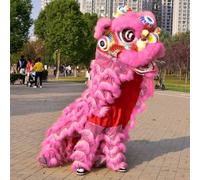 Lion Dance Costume, Double Person Mascot Suit With Head, Tail & Pants, Suitable for Heights Of 155-185cm(Rose red)