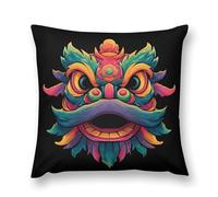 Lion Dance Plush Pillowcases 20 "x20 " Throw Pillow Case Square Cushion Covers for Living Room Sofa
