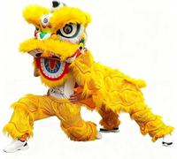 Lion Dance Props Costumes, Chinese Mascot Costume, Traditional Performance Lions Dancing, for Party Suit(Yellow,Medium size)