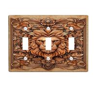 Lion Design Light Switch Cover Plate/Outlet Covers, Brown Floral Accents for Home Decor, Thermoplastic Wall Plates, Standard Size Triple Toggle
