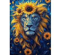 Lion Diamond Art Kits Adults, Square Drill Diamond Painting Sunflower for Beginners, DIY Crystal Art for Adults, 5D Crystal Creations Kit Gifts, Gem Arts and Crafts for Home Decor 40x51 inch C3-721