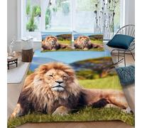 Lion Double Duvet Cover Sets Natural Animals Bedding Set 3D Print Microfiber Soft Lightweight Breathable Quilt Cover with Zipper and 2 Pillowcases c-2108
