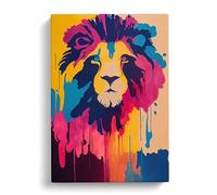 Lion Dripped Abstract Blue, Pink, Peach Canvas Print | Gallery Wrapped 30mm Frame Wall Art | 30x20 inches | Ready to Hang | Abstract Animals Picture | Living Room Bedroom Lounge Office