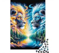 Lion Duel1000pc Durable Cardboard Fire-Ice Lions Jigsaw Puzzle Adults 12+ Challenging Tough Game Brain Training Home Leisure Stress Relief Gift 38x26cm/1000pcs