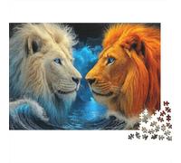 Lion Duo Fantasy 1000 Piece Jigsaw Puzzle White And Orange Lions for Adults Educational Game Beautiful Decoration Difficult Challenging Male And Female Birthday 38x26cm/1000pcs Gifts