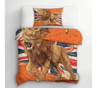 Lion Duvet Cover Double Bedding Set, Union Jack British England Pattern, Reversible Design Bedroom Decor Bed Quilt Cover with 2 Pillowcases, Microfiber, Zip - SMK1456O
