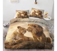 Lion Duvet Cover King Size Bedding Sets, Animal Pattern - Ultra Soft Microfiber Reversible Quilt Cover with Zip & Ties, 2 Pillowcase, Easy Care Bed Set &777