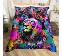 Lion Duvet Cover Set 100% Microfiber Wild Animal Bedding Set Junior/Cot Bed Tie Dye Soft 3D Print Bedding Set Watercolor Colorful Lightweight Bedroom Decor Zipper
