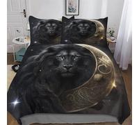 Lion Duvet Cover Set 2 Pieces, 3D Print Bedding Comforter Cover with Pillowcases Soft Microfiber Easy Care Quilt Cover for Boys Girls Kids Bedroom King (220x240cm)