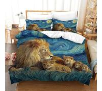 Lion Duvet Cover Set 3 PCS Hotel Quality Quilt Cover Bedding Bed Covers with Pillowcases with Zipper Closure Hypoallergenic Soft Breathable Microfiber Double（200x200cm）
