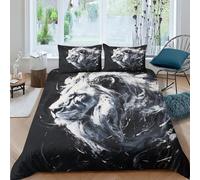 Lion Duvet Cover Set 3 PCS Hotel Quality Quilt Cover Bedding Bed Covers with Pillowcases with Zipper Closure Breathable Stylish Comforter Double（200x200cm）