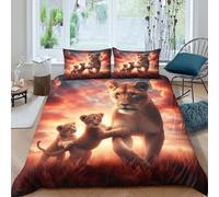 Lion Duvet Cover Set 3-Piece Set, 3D Printed Quilt Cover with Zipper Closure, Soft Easy Care Bedding Double(200x200cm)