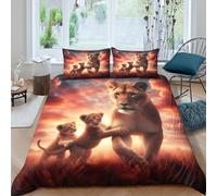 Lion Duvet Cover Set 3-Piece Set, 3D Printed Quilt Cover with Zipper Closure, Soft Easy Care Bedding King(220x240cm)