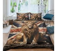 Lion Duvet Cover Set 3D Bedding Set Decorative Microfiber Polyester British Flag Comforter Cover with Pillow Shams,3 Piece Set Quilt Cover Double（200x200cm）